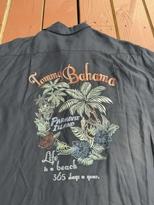 Tommy Bahama Paradise Island Life Is A Beach Seidenhemd Gr. L Large bestickt - Bild 1 von 6