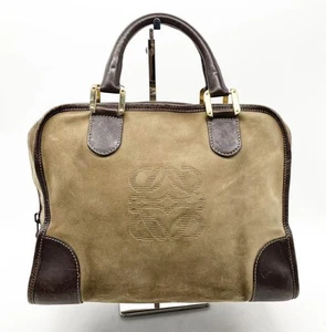 LOEWE Amazona Tote Bag Anagram Leather Suede Beige Brown Women Auth - Picture 1 of 24