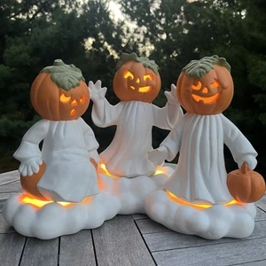 De colección Halloween Fantasmas Jack o Linterna Cabezas de Calabaza Cerámica Base Iluminada - Imagen 1 de 8