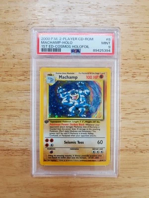 Pokemon PSA 9 MINT 1999 Machamp Cosmos Base Set 1st Edition CD Rom Holo Card - Image 1 of 2