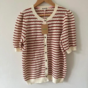 Boden BNWT Dot Pointelle Warm Ivory & Red Stripe Cardigan Medium M RRP £79 - Picture 1 of 12