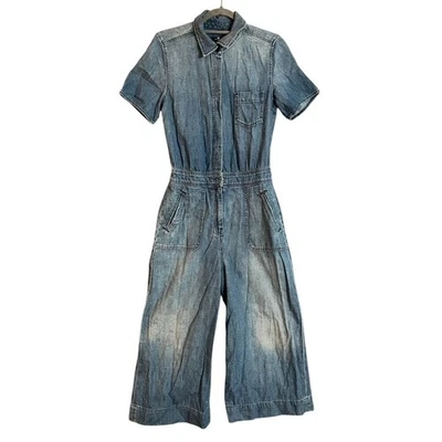 Mono vaquero vintage 7 para toda la humanidad recortado pierna ancha cinturón manga corta S Foto 1 de 4