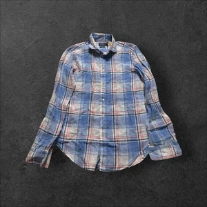 polo ralph lauren shirt men small white plaid linen short sleeve preppy - Picture 1 of 6
