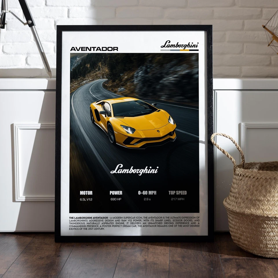 Lamborghini Aventador Poster Supercar Wall Art Exotic V12 Sports Car Print