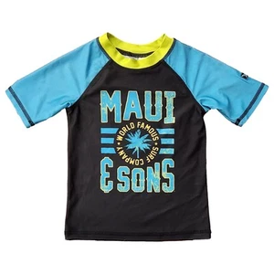 Maui & Sons Boys Black & Blue Rash Guard Quick Dry Swim Shirt Swimwear Small 4 - Picture 1 of 2