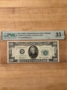 1950D $20 FRN Chicago PMG 35 EPQ GD Block Granahan Dillon Fr#22063 Fancy SN - Picture 1 of 2