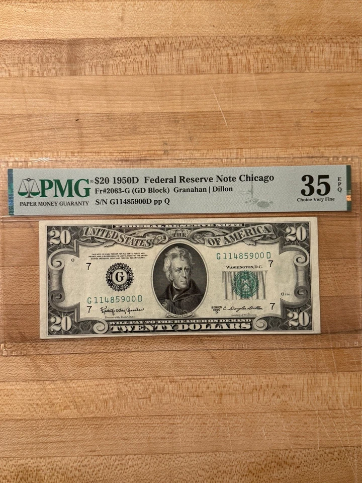 1950D $20 FRN Chicago PMG 35 EPQ GD Block Granahan Dillon Fr#22063 Fancy SN - Image 1 of 2