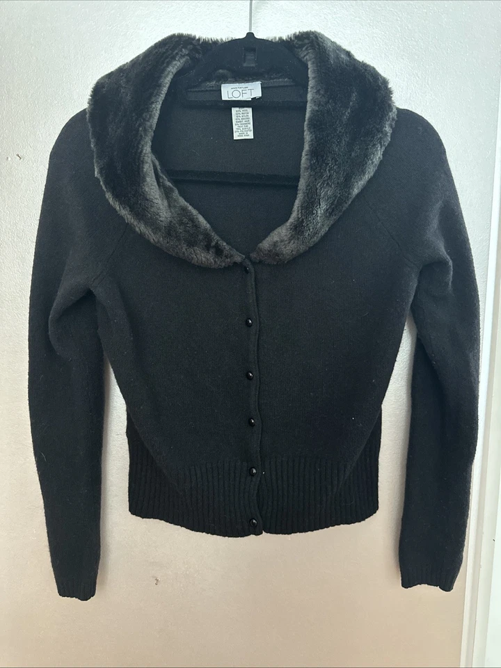 Cárdigan Loft Cuello Piel Sintética Negro Glamour Mediano Angora Mezcla Cachemira Foto 1 de 4