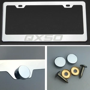 Qx50 Laser Engraved Polish Stainless Steel License Plate Frame Chrome Screw Cap - Imagen 1 de 12