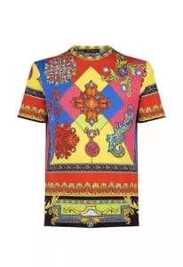 Versace Mens Printed Geometric T-shirt Size M. Slim Fit Medusa Baroque Gem Stone - Picture 1 of 10