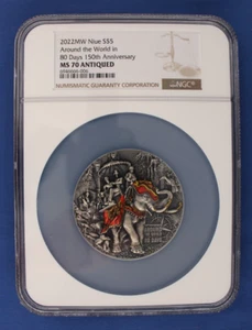 2022 Niue 3oz Silver $5 coin "Around the World in 80 Days" NGC MS70 with COA - Picture 1 of 5