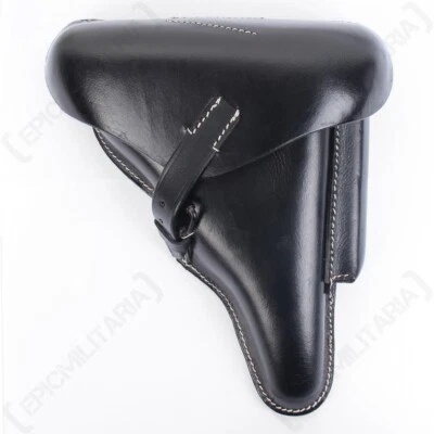 WW2 P08 Luger HARD SHELL Military Holster - BLACK Leather Reproduction - Image 1 of 4