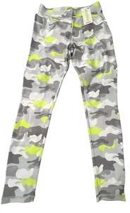 New Girls Size 14 Justice Full Length Gray Neon Green Camouflage Shimmer Legging - Picture 1 of 6