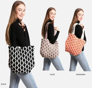 ComfyLuxe Chevron Pattern Knitted Small Tote Bag - Picture 1 of 13