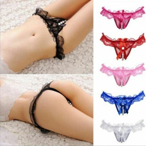 Women Sexy Lace Lingerie Pearl Briefs Panties Underwear Thongs G-string US - Picture 1 of 27