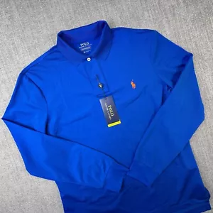 NWT Polo Ralph Lauren Performance Mens M Blue Long Sleeve Polo Shirt - Picture 1 of 12