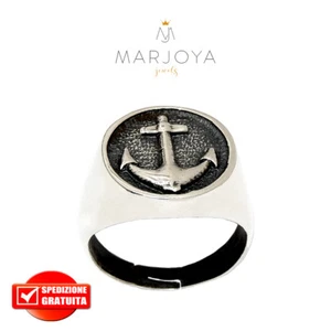 Anello sigillo uomo con ancora in argento 925 brunito - Bild 1 von 4