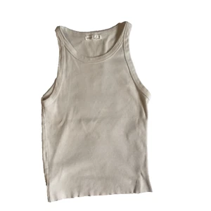 Oysho Womens Tank Top Size Small Ribbed Beige Ivory Cropped Raw Hem Stretch EUC! - Picture 1 of 6