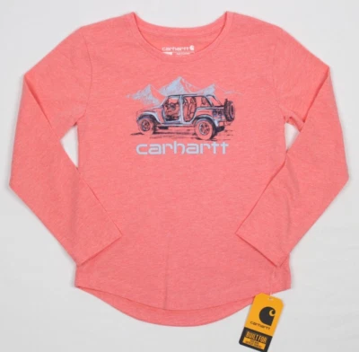 Carhartt Girls Long Sleeve T Shirt Off Road Graphic Crew Coral Heahter 831 - Image 1 of 3