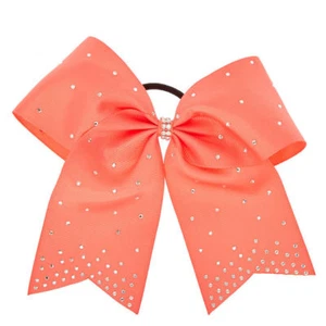 NWT Claire's Girls Coral Rhinestone Cheer Bow Hair Tie hair band hair bow large - Picture 1 of 2