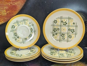 Vintage Homer Laughlin Yellow Band, Green & Yellow Daisy Plaid Plates Retro 70s - Picture 1 of 17