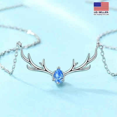 Moda Mujeres 925 Plata Esterlina Collar Astas de Alce Topacio Estilo Colgante 1664 Foto 1 de 4