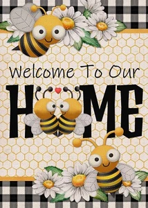 Welcome to Our Home Bumble Bee Spring Summer Decorative Large House 12'' x 18'' - Picture 1 of 7