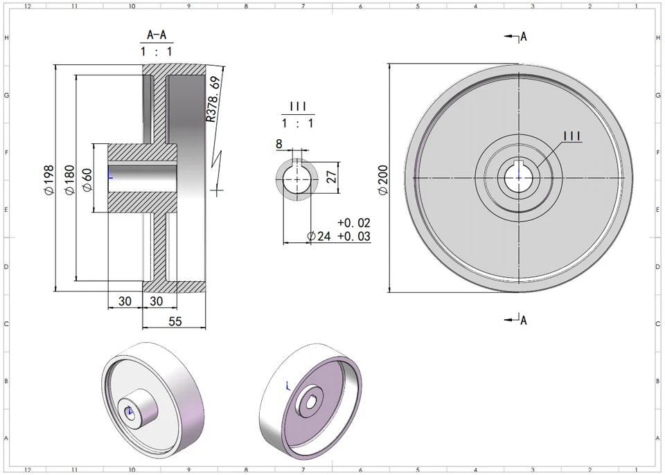 24x55x200 Belt Sander DRIVING Pulley Wheel 2" X 72" linisher 24MM shaft 8MM KEY - Image 1 of 1