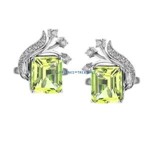 Natural Lemon Quartz & CZ Gemstone with 925 Sterling Silver Cufflinks for Men #9 - Picture 1 of 3