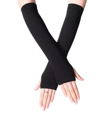 New Long  Black Elastic Fingerless Arm Warmers Gloves - Image 1 of 2