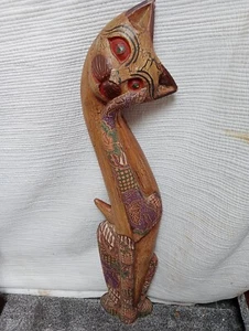 Tall Wooden Carved Cat - Picture 1 of 6