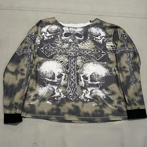 Y2K Skull Cross Bone Women Tye Dye Thermal Waffle Knit Skater Emo Grunge-L-8277 - Picture 1 of 9