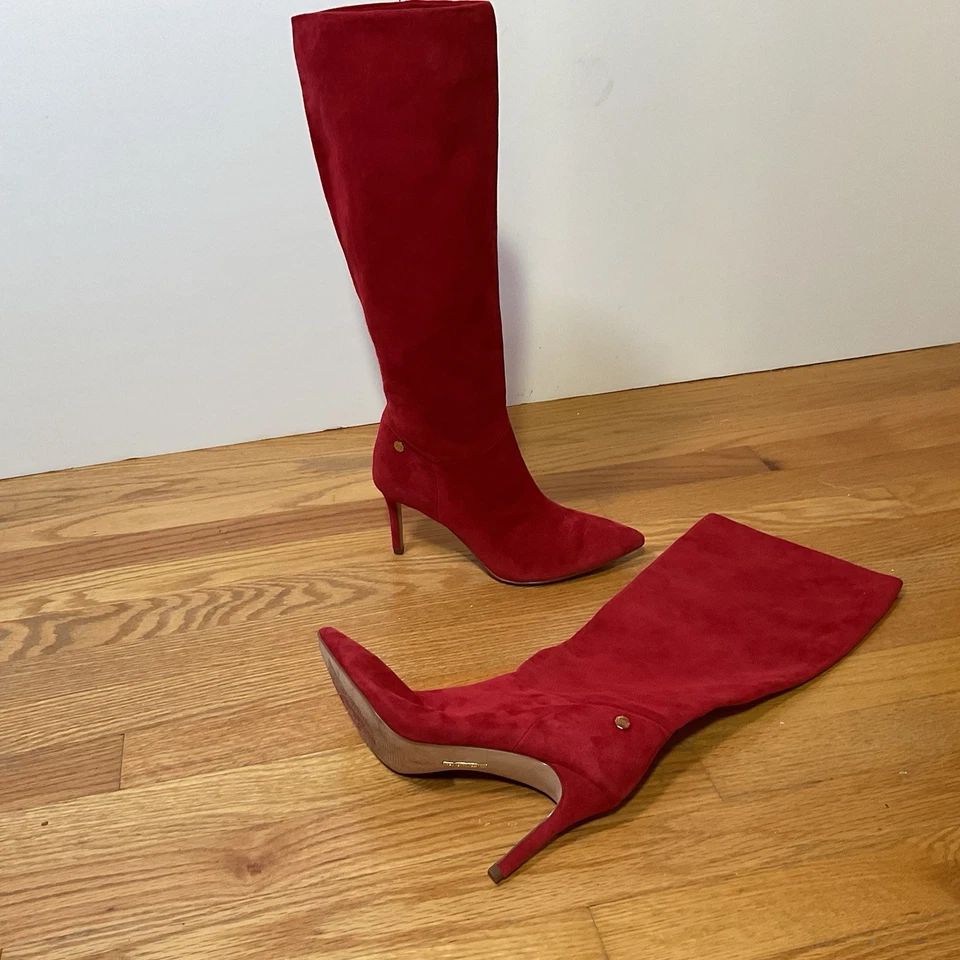 Louise et Cie Mujer Botas Hasta la Rodilla Rojo Gamuza Tacones Vestido de Fiesta 7.5 M. NUEVO Foto 1 de 4