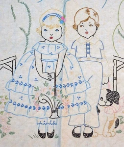 Vintage bestickt Kinder Ostern (?) Tischdecke, bezaubernd, 20er Jahre?, gut - Bild 1 von 6