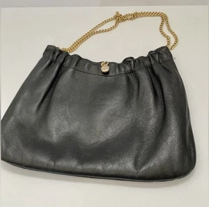 Schwarze Leder Handtasche Clutch Schultertasche goldfarben Kette Handtasche Ande - Bild 1 von 5