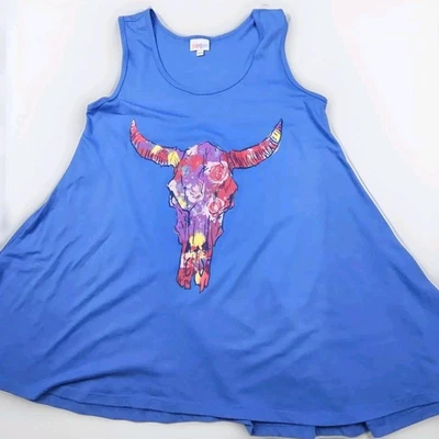 Camiseta sin mangas LuLaRoe Perfect para mujer talla XXS azul nueva con etiquetas floral cabeza de toro Pit to Pit 17 pulgadas  Foto 1 de 4