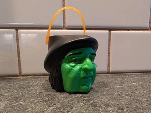 Vintage CLASSIC plastic Halloween GREEN Witch Candy Container Bucket Blow Mold - Picture 1 of 9
