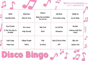 Fun Music Game Disco Bingo - Pink Party Theme 50 Tickets - Picture 1 of 3