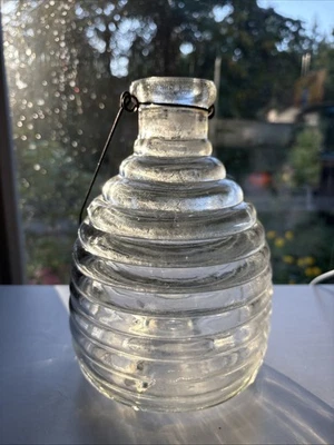 Antiguo frasco de vidrio colmena abeja avispa trampa patas fianza de alambre 8,5 pulgadas coleccionable Foto 1 de 4