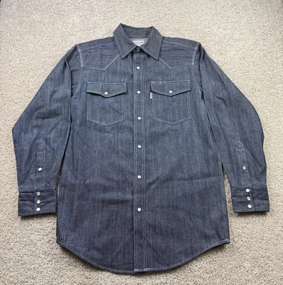 Мужская джинсовая рубашка Carhartt средний размер синий западный жемчуг застежка рабочая одежда винтажный стиль - Изображение 1 из 4