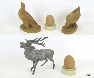 Vintage Wooden And Pewter Animal Sculptures Birds And Deer Statues CG1 - Picture 1 of 16