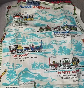 Vintage Famous American Trains Linen Tea Towel - Picture 1 of 3