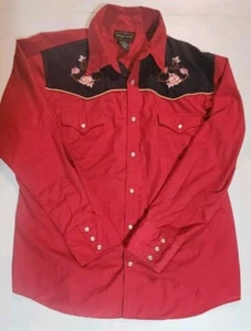 Vintage High Noon Western Button Up Pearl Snap Embroided Barbwire Roses Size XL - Picture 1 of 7