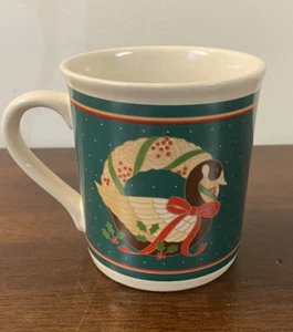 Hallmark Kaffeebecher Weihnachten Gänsekranz Stechpalme Urlaub grün 1986 Vintage - Bild 1 von 4