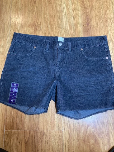 Gap Gray Corduroy Fray Hem Mid-rise Stretchy Shorts Women's Size 16