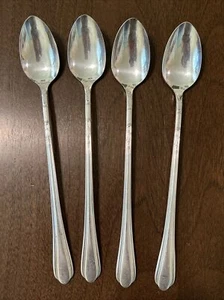 4 VTG Oneida Ice Tea Spoons Long Community Tudor Silver Plate  7 3/8" - Picture 1 of 8