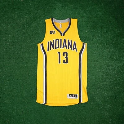 2016-17 Paul George Adidas Indiana Pacers Authentic On-Court Rev 30 Gold Jersey - Image 1 of 4