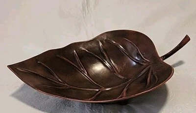 Metal Bronze Color Leaf Shaped Bowl Decorative Rustic Fall Nature - Image 1 of 4
