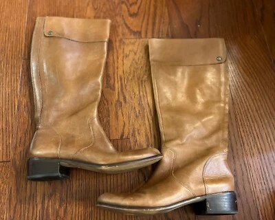 Corso Como women's 8 Riding Boot Leather Knee High Tall Cognac side zip Tan flat - Image 1 of 4