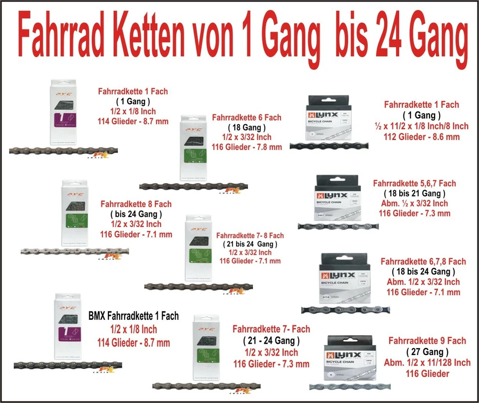Fahrrad Kette BMX CITY MTB  Mountainbike Touren 1 Fach 5,6,7,8 -9 Fach 1-24 Gang - Bild 1 von 1
